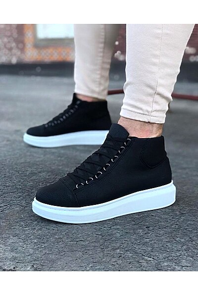 WG032 Siyah Bağcıklı Sneakers  Yarım Bilek Bot
