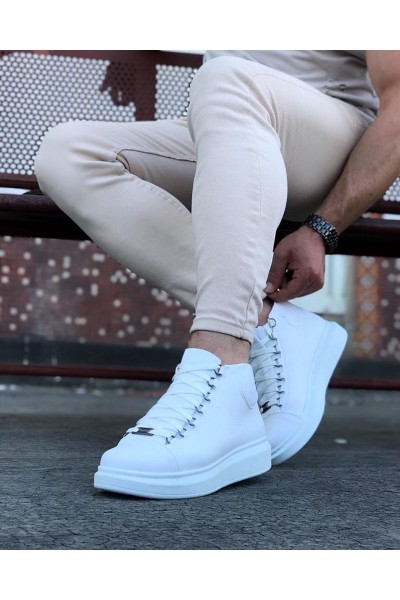 WG032 Beyaz Bağcıklı Sneakers Yarım Bilek Bot WG032 Beyaz Bağcıklı Sneakers Yarım Bilek Bot