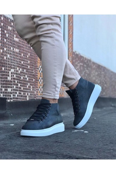 WG032 Gri Bağcıklı Sneakers Yarım Bilek Bot WG032 Gri Bağcıklı Sneakers Yarım Bilek Bot