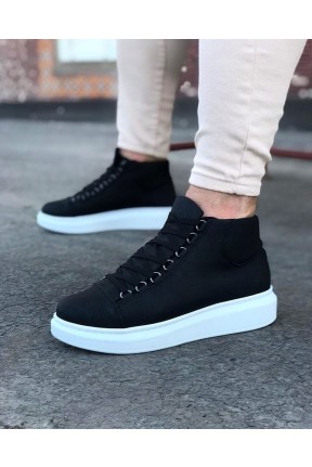 WG032 Siyah Bağcıklı Sneakers  Yarım Bilek Bot WG032 Siyah Bağcıklı Sneakers  Yarım Bilek Bot
