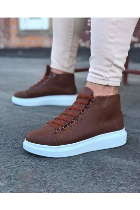 WG032 Taba Bağcıklı Sneakers  Yarım Bilek Bot WG032 Taba Bağcıklı Sneakers  Yarım Bilek Bot