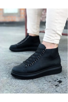 WG032 Kömür Bağcıklı Sneakers  Yarım Bilek Bot WG032 Kömür Bağcıklı Sneakers  Yarım Bilek Bot