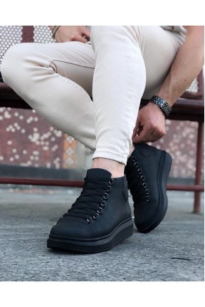 WG032 Kömür Bağcıklı Sneakers  Yarım Bilek Bot WG032 Kömür Bağcıklı Sneakers  Yarım Bilek Bot