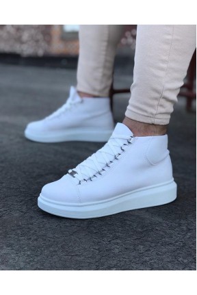 WG032 Beyaz Bağcıklı Sneakers  Yarım Bilek Bot WG032 Beyaz Bağcıklı Sneakers  Yarım Bilek Bot