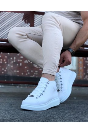 WG032 Beyaz Bağcıklı Sneakers  Yarım Bilek Bot WG032 Beyaz Bağcıklı Sneakers  Yarım Bilek Bot
