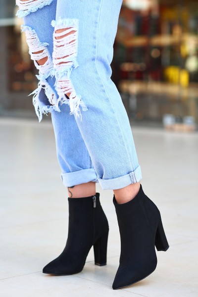 Loora Siyah Süet Topuklu Bot