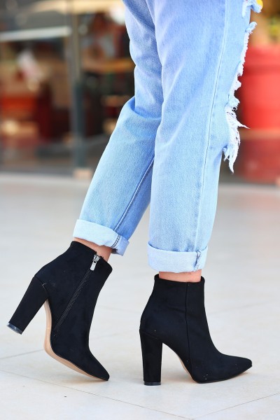 Loora Siyah Süet Topuklu Bot