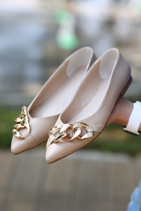 Popi Nude Cilt Zincirli Babet Ayakkabı Popi Nude Cilt Zincirli Babet Ayakkabı