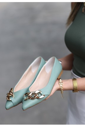 Popi Mint Yeşili Cilt Zincirli Babet Ayakkabı Popi Mint Yeşili Cilt Zincirli Babet Ayakkabı