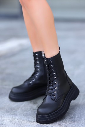 Roxan Siyah Cilt Bağcıklı Bot Roxan Siyah Cilt Bağcıklı Bot