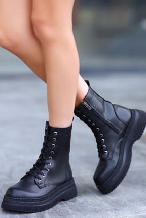 Roxan Siyah Cilt Bağcıklı Bot Roxan Siyah Cilt Bağcıklı Bot