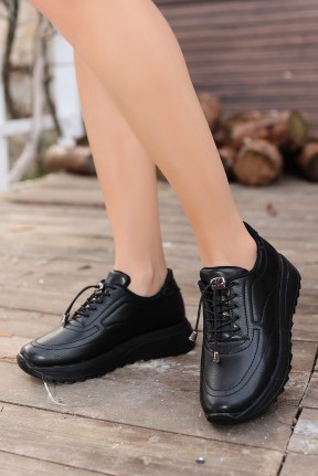 Romy Siyah Cilt  Bağcıklı Spor Ayakkabı Romy Siyah Cilt  Bağcıklı Spor Ayakkabı