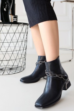 Roxani Siyah Cilt Topuklu Bot Roxani Siyah Cilt Topuklu Bot