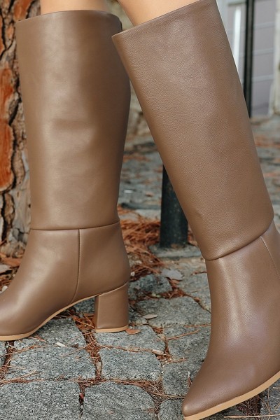 Roksa Vizon Cilt Topuklu Çizme Roksa Vizon Cilt Topuklu Çizme