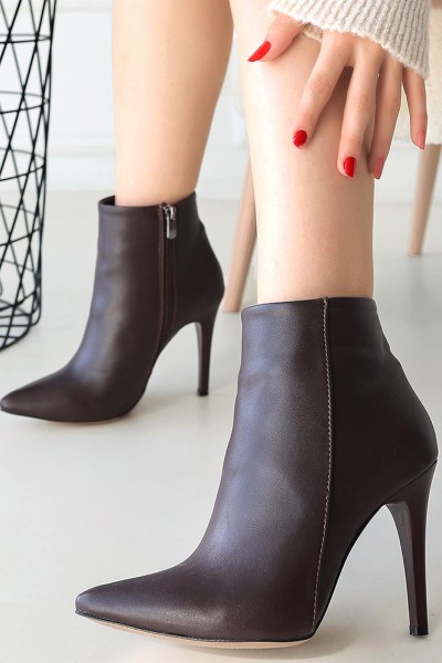 Blan Kahverengi Cilt Topuklu Bot