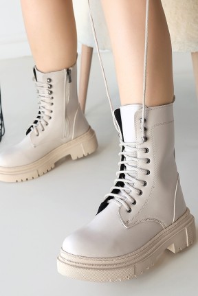 Caxa Bej Cilt Bağcıklı Bot Caxa Bej Cilt Bağcıklı Bot