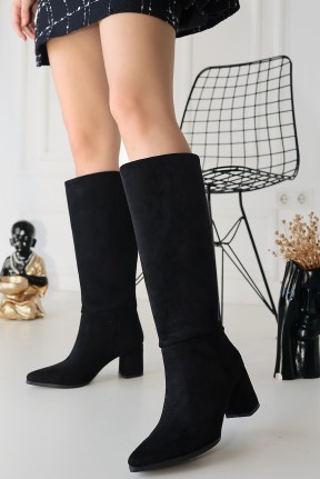 Roksa Siyah Süet Topuklu Çizme Roksa Siyah Süet Topuklu Çizme