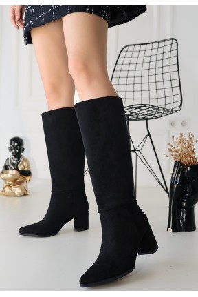 Roksa Siyah Süet Topuklu Çizme Roksa Siyah Süet Topuklu Çizme