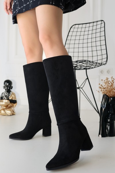 Roksa Siyah Süet Topuklu Çizme Roksa Siyah Süet Topuklu Çizme