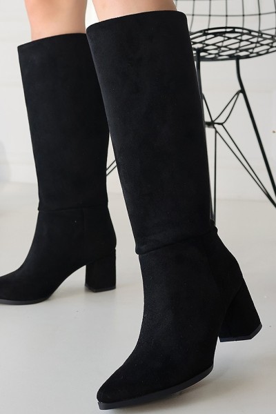 Roksa Siyah Süet Topuklu Çizme Roksa Siyah Süet Topuklu Çizme
