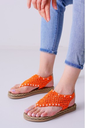 Mayya Turuncu Örgülü Sandalet