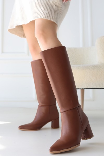 Roksa Taba Cilt Topuklu Çizme Roksa Taba Cilt Topuklu Çizme