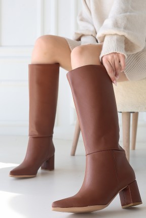 Roksa Taba Cilt Topuklu Çizme Roksa Taba Cilt Topuklu Çizme