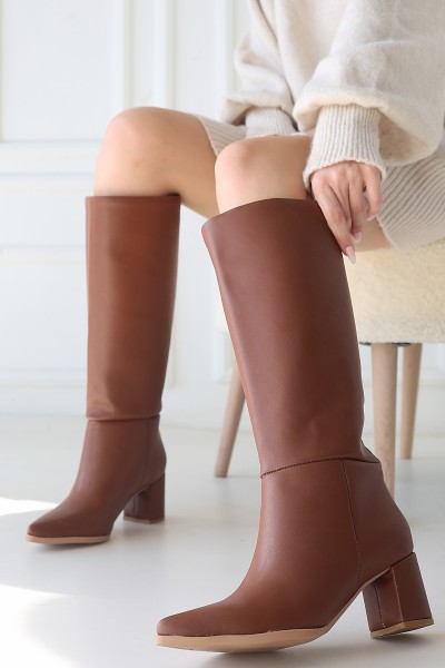Roksa Taba Cilt Topuklu Çizme Roksa Taba Cilt Topuklu Çizme