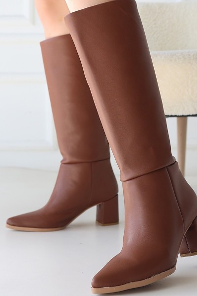 Roksa Taba Cilt Topuklu Çizme Roksa Taba Cilt Topuklu Çizme