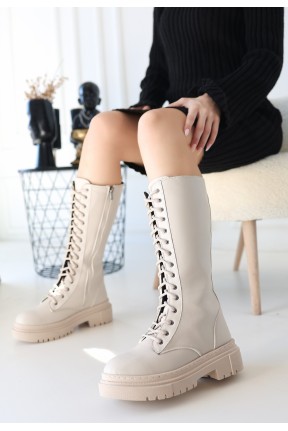 Mennd Bej Cilt Bağcıklı Çizme Mennd Bej Cilt Bağcıklı Çizme