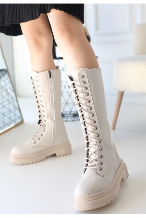 Mennd Bej Cilt Bağcıklı Çizme Mennd Bej Cilt Bağcıklı Çizme