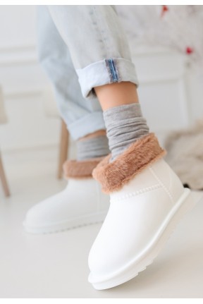 Mordi Beyaz Oval Burunlu Su Geçirmez İçi Kürklü Bot Mordi Beyaz Oval Burunlu Su Geçirmez İçi Kürklü Bot