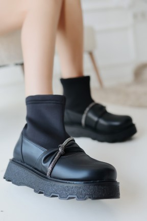 Dewn Siyah Cilt Topuklu Bot Dewn Siyah Cilt Topuklu Bot