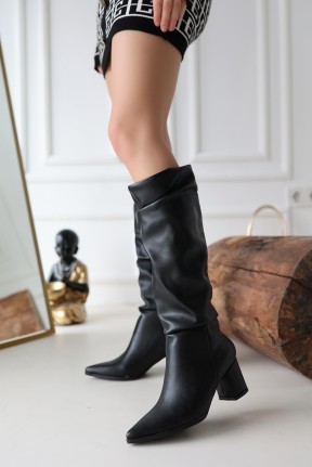 Pitay Siyah Cilt Topuklu Çizme Pitay Siyah Cilt Topuklu Çizme