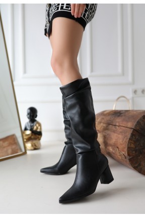Pitay Siyah Cilt Topuklu Çizme Pitay Siyah Cilt Topuklu Çizme