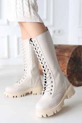 Uliza Bej Cilt Bağcıklı Çizme Uliza Bej Cilt Bağcıklı Çizme