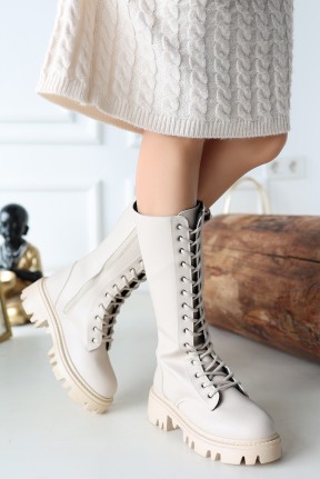 Uliza Bej Cilt Bağcıklı Çizme Uliza Bej Cilt Bağcıklı Çizme