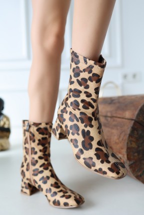 Birta Leopar Cilt Streç Topuklu Bot Birta Leopar Cilt Streç Topuklu Bot
