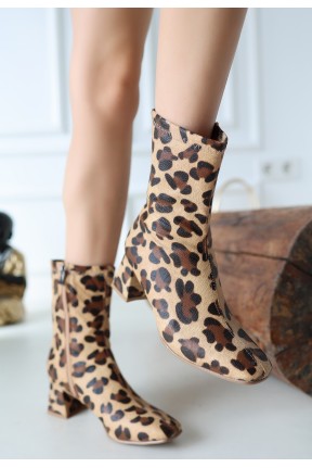 Birta Leopar Cilt Streç Topuklu Bot Birta Leopar Cilt Streç Topuklu Bot