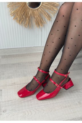 Karmi Kırmızı Rugan Topuklu Kemerli Ayakkabı Karmi Kırmızı Rugan Topuklu Kemerli Ayakkabı