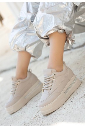 Lulu Bej Cilt Bağcıklı Spor Ayakkabı Lulu Bej Cilt Bağcıklı Spor Ayakkabı