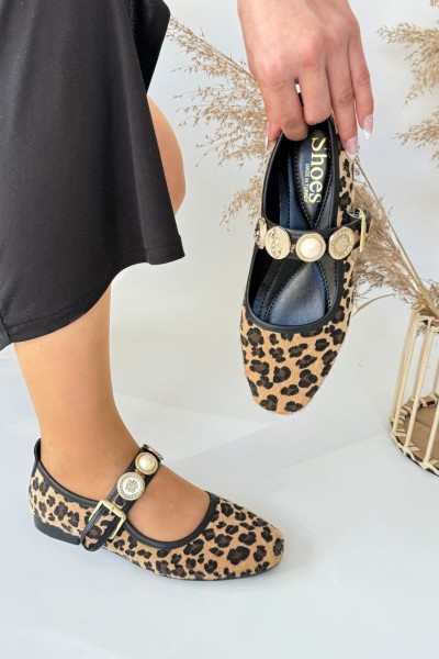 Koope Leopar Süet Babet Ayakkabı Koope Leopar Süet Babet Ayakkabı