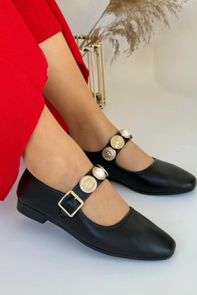 Koope Siyah Cilt Babet Ayakkabı Koope Siyah Cilt Babet Ayakkabı