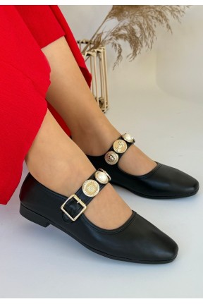 Koope Siyah Cilt Babet Ayakkabı Koope Siyah Cilt Babet Ayakkabı