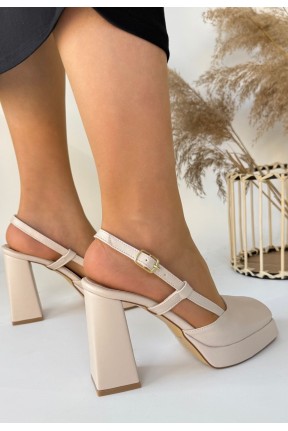 Mety Bej Cilt Topuklu Ayakkabı