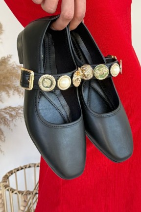 Koope Siyah Cilt Babet Ayakkabı Koope Siyah Cilt Babet Ayakkabı