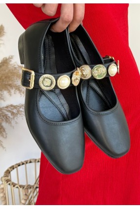 Koope Siyah Cilt Babet Ayakkabı Koope Siyah Cilt Babet Ayakkabı