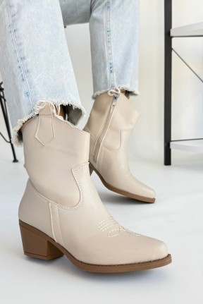 Akver Bej Cilt Topuklu Bot Akver Bej Cilt Topuklu Bot