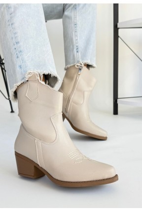 Akver Bej Cilt Topuklu Bot Akver Bej Cilt Topuklu Bot