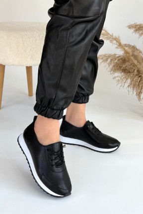 Tone Siyah Cilt Bağcıklı Spor Ayakkabı Tone Siyah Cilt Bağcıklı Spor Ayakkabı